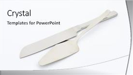  Presentation with server - Slide deck consisting of metal cake knife and server background and a  colored foreground