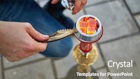  Presentation with hookah - Slide deck featuring metal cap near hookah background and a coral colored foreground