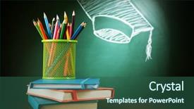  Presentation with stack books - PPT layouts featuring pf - metal cap of crayons stack background and a ocean colored foreground