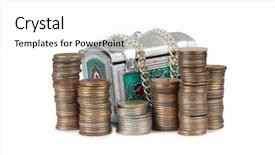  Presentation with white gold - Audience pleasing presentation theme consisting of metal chest and gold coins backdrop and a  colored foreground