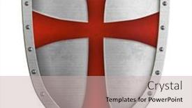  Presentation with shield - PPT layouts with metal-classical-shield-with-red background and a soft green colored foreground