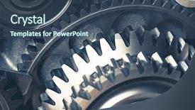  Presentation with engine - Slide set featuring metal cog - engine gears wheels closeup view background and a ocean colored foreground