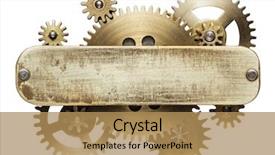  Presentation with gear - Colorful PPT theme enhanced with metal collage of clockwork gears backdrop and a coral colored foreground