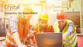  Presentation with computer processing - Presentation with metal-construction-workers-team background and a cream colored foreground