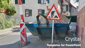  Presentation with construction container - PPT theme featuring metal-container-with-construction-debris background and a dark gray colored foreground
