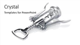  Presentation with corkscrew - Beautiful theme featuring metal corkscrew isolated on white background backdrop and a white colored foreground