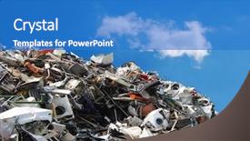  Presentation with metal recycling - PPT theme enhanced with metal corrosion - pile of metallic waste background and a teal colored foreground