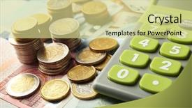  Presentation with calculator - Colorful PPT layouts enhanced with metal cost - money concept green calculator backdrop and a soft green colored foreground