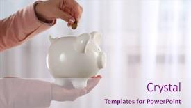  Presentation with cost - Theme having metal cost - woman holding on hands background and a sky blue colored foreground