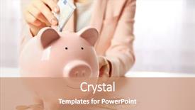  Presentation with cost - Presentation theme featuring metal cost - woman putting euro banknote background and a coral colored foreground