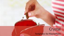  Presentation with euro - Amazing PPT theme having metal cost - young woman getting euro coin backdrop and a red colored foreground