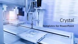  Presentation with industrial machine - Cool new presentation design with metal detection - artificial intelligence machine at industrial backdrop and a light blue colored foreground