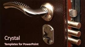  Presentation with door lock system - PPT theme with metal door lock with pull background and a wine colored foreground