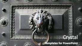  Presentation with lion - Amazing PPT theme having metal door with a lion backdrop and a dark gray colored foreground