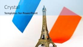  Presentation with eiffel tower - Presentation design enhanced with metal eiffel tower and french flag on background background and a cyan colored foreground