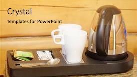  Presentation with electric - Beautiful slide deck featuring metal electric kettle and cup backdrop and a yellow colored foreground