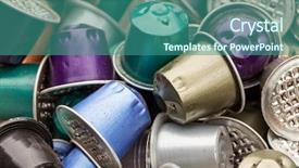  Presentation with issue - Amazing PPT theme having metal espresso coffee capsules environmental backdrop and a ocean colored foreground