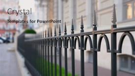  Presentation with metal - Slides featuring metal-fence-old-city-fragment background and a light gray colored foreground