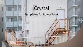  Presentation with building fire - Beautiful slide set featuring metal fire escape outside building backdrop and a light gray colored foreground