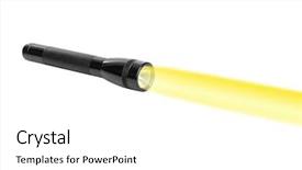  Presentation with metal - Colorful PPT theme enhanced with metal flashlight isolated on white backdrop and a  colored foreground