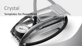  Presentation with pump - Slide deck consisting of metal-foot-pump-with-pressure and a light gray colored foreground