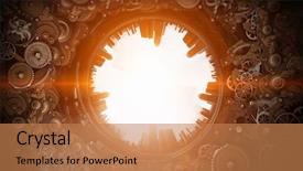  Presentation with mechanical gear mechanism team work - Slide deck featuring metal gear mechanism mixed media background and a coral colored foreground