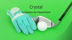  Presentation with golf driving range - PPT theme enhanced with metal golf driver and glove background and a  colored foreground