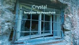  Presentation with broken wall - PPT theme featuring metal-grating-installed-on-broken background and a ocean colored foreground