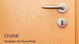  Presentation with red garage door red metal - Presentation theme enhanced with metal handle on wooden door background and a yellow colored foreground