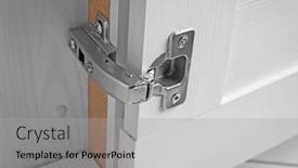  Presentation with metal - Slides enhanced with metal hinges of wardrobe closeup background and a light gray colored foreground