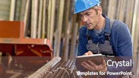  Presentation with industry - Theme having metal industry warehouse checking products background and a tawny brown colored foreground