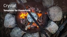 Presentation with campfire - Slide set featuring metal-kettle-on-a-campfire background and a tawny brown colored foreground