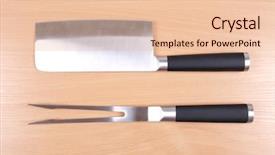  Presentation with blade - Colorful slide deck enhanced with metal kitchen knife on wooden backdrop and a  colored foreground