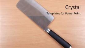  Presentation with kitchen - PPT layouts having metal kitchen knife on wooden background and a  colored foreground
