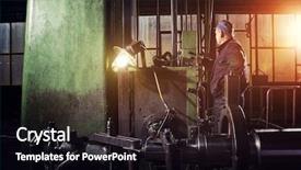  Presentation with steel industry - Beautiful theme featuring metal manufacture - heavy industry worker cutting steel backdrop and a black colored foreground