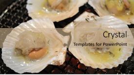  Presentation with japanese korean yakiniku barbecue style - Slides consisting of metal net barbecue in restaurant background and a coral colored foreground