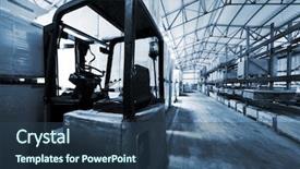  Presentation with forklift - Theme featuring metal packaging - old forklift in a large background and a ocean colored foreground