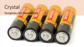  Presentation with batteries - Amazing PPT theme having metal packaging - set of batteries isolated backdrop and a yellow colored foreground