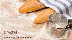  Presentation with flour - Theme enhanced with metal pane - freshly baked artisanal baguettes french background and a lemonade colored foreground
