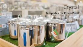  Presentation with metal - Audience pleasing slides consisting of metal-pans-on-the-shelf backdrop and a soft green colored foreground