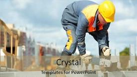  Presentation with construction site construction - PPT theme consisting of metal parts at construction site background and a coral colored foreground