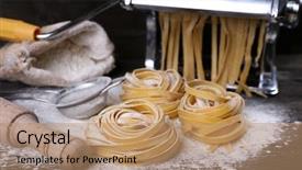  Presentation with pasta - Slide deck having metal-pasta-maker-machine and a coral colored foreground