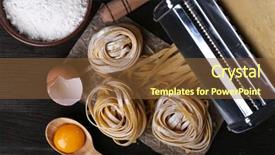  Presentation with pasta - PPT theme featuring metal-pasta-maker-machine background and a tawny brown colored foreground