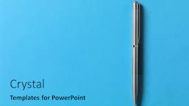  Presentation with pen - Colorful PPT layouts enhanced with metal-pen-isolated-on-blue backdrop and a cyan colored foreground