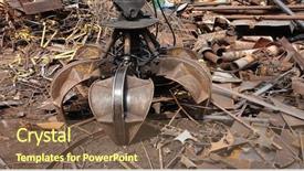  Presentation with metal recycling - Slide deck featuring metal pile junk yard waste background and a tawny brown colored foreground