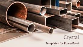  Presentation with pipes - Theme having metal-pipes-of-various-shapes background and a coral colored foreground