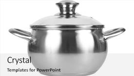  Presentation with lid - Amazing theme having metal pot with glass lid isolated on white background backdrop and a light gray colored foreground