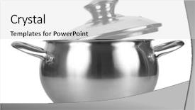  Presentation with lid - Slides featuring metal pot with glass lid isolated on white background background and a light gray colored foreground