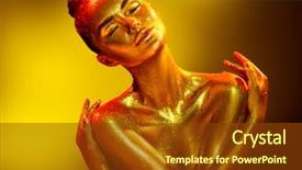  Presentation with jewelry gold - Cool new PPT theme with metal powders - fashion art golden skin woman backdrop and a tawny brown colored foreground