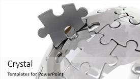  Presentation with world puzzle - PPT layouts having metal puzzle globe close-up background and a white colored foreground